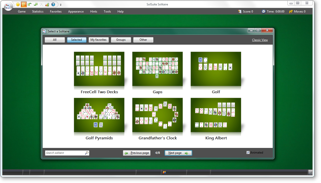 SolSuite Solitaire - New Select a Solitaire dialog box screenshot