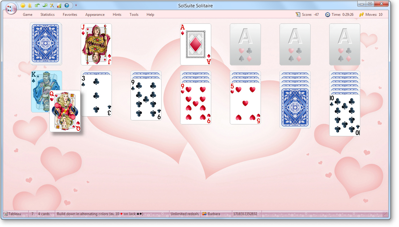 SolSuite Solitaire Hearts Skin screenshot